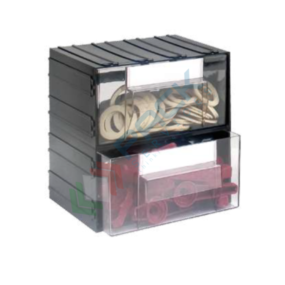 Cassettiera in plastica componibile con 2 cassetti, mis. 225 L x 225 P x 225 H mm, colore trasparente, Tipologia: Cassettiera Media, Cassetti/e nr.: 2, Formato: Formato 42, Colore: Nero + Trasparente, 5 image vendita, produzione, prezzi e offerte