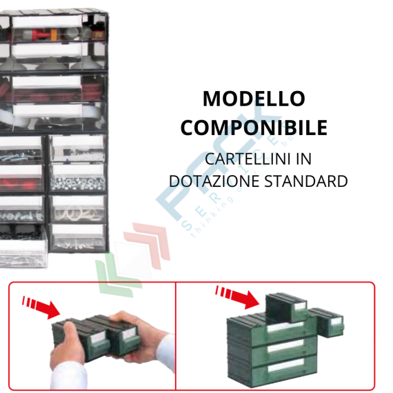 Cassettiera in plastica componibile con 2 cassetti, mis. 225 L x 225 P x 225 H mm, colore trasparente, Tipologia: Cassettiera Media, Cassetti/e nr.: 2, Formato: Formato 42, Colore: Nero + Trasparente, 6 image vendita, produzione, prezzi e offerte