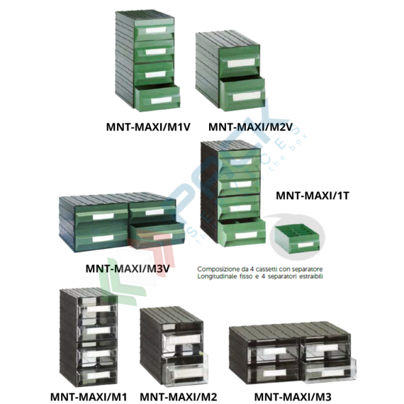 Cassettiera in plastica componibile con 4 cassetti, mis. 562 L x 390 P x 228 H mm, colore verde, Tipologia: Cassettiera Maxi, Cassetti/e nr.: 4, Formato: Formato M3, Colore: Nero + Verde, 10 image vendita, produzione, prezzi e offerte