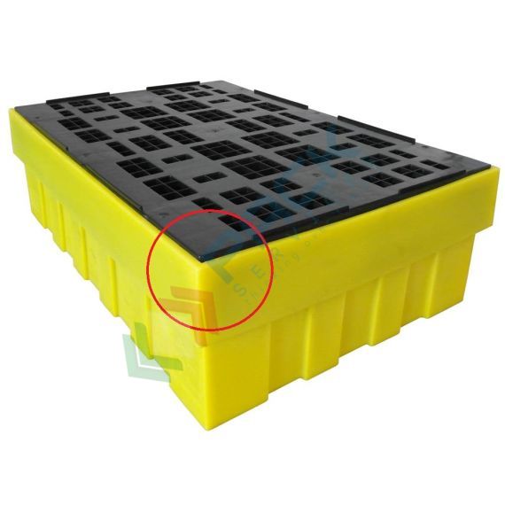 Vasca di contenimento liquidi in plastica (PE) con griglia, ideale per 1 fusto 200 Lt, volume di raccolta 280 Lt, Mis. 1230 L x 830 P x 380 H mm, colore giallo - LEGGERMENTE DANNEGGIATA vendita, produzione, prezzi e offerte