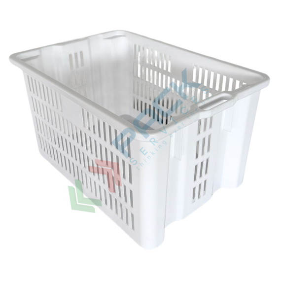 Cassetta in plastica (HDPE) sovrapponibile ed inseribile, capacità 50 Lt, Mis. 550 L x 430 P x 310 H mm, base chiusa e pareti forate, colore bianco, Tipologia: Cassa Inseribile Alimentare, Versione: Base Chiusa e Pareti Forate, Mis. Base (cm): 43 x 55, Altezza (cm): 31, Capacità: 50 Lt, Contatto Diretto con Alimenti: SI, Colore: Bianco vendita, produzione, prezzi e offerte