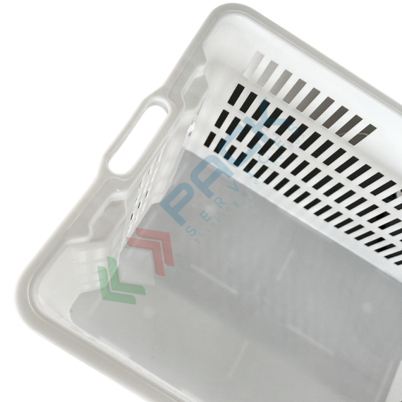 Cassetta in plastica (HDPE) sovrapponibile ed inseribile, capacità 50 Lt, Mis. 550 L x 430 P x 310 H mm, base chiusa e pareti forate, colore bianco, Tipologia: Cassa Inseribile Alimentare, Versione: Base Chiusa e Pareti Forate, Mis. Base (cm): 43 x 55, Altezza (cm): 31, Capacità: 50 Lt, Contatto Diretto con Alimenti: SI, Colore: Bianco, 13 image vendita, produzione, prezzi e offerte