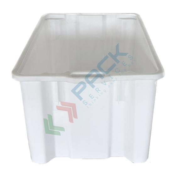 Cassetta in plastica (HDPE) sovrapponibile ed inseribile, capacità 65 Lt, Mis. 630 L x 440 P x 330 H mm, base chiusa e pareti chiuse, colore bianco, Tipologia: Cassa Inseribile Alimentare, Versione: Base e Pareti Chiuse, Mis. Base (cm): 44 x 63, Altezza (cm): 33, Capacità: 65 Lt, Contatto Diretto con Alimenti: SI, Colore: Bianco, 11 image vendita, produzione, prezzi e offerte